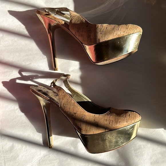 SAM Edeman Cork Style Heels With Gold Heel Size 8.5 - Picture 5 of 11